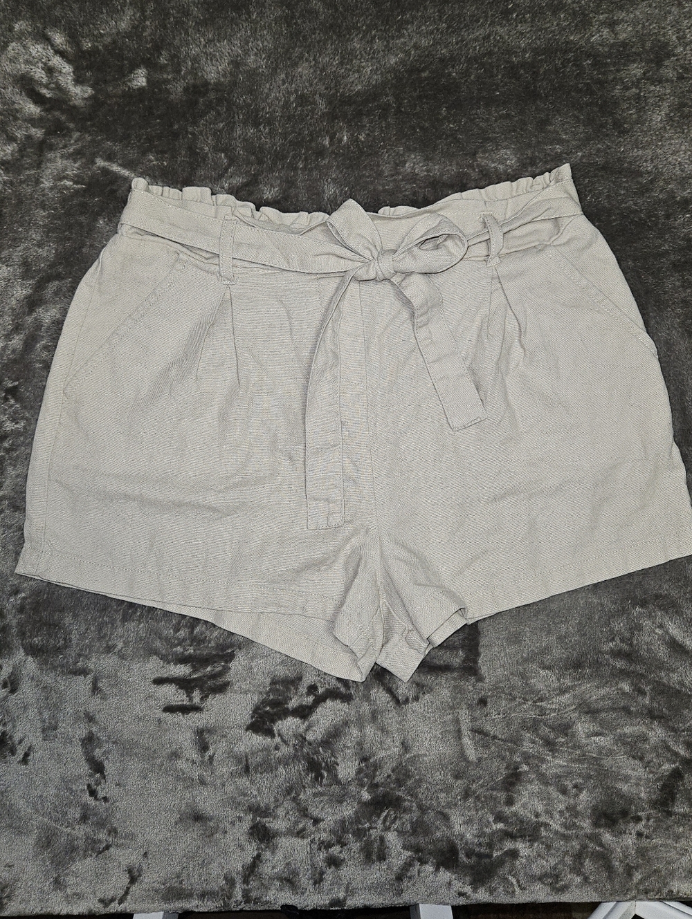 Simply Blessed Tan Paperbag Waist Women’s Linen Blend Shorts Coastal Chic Medium